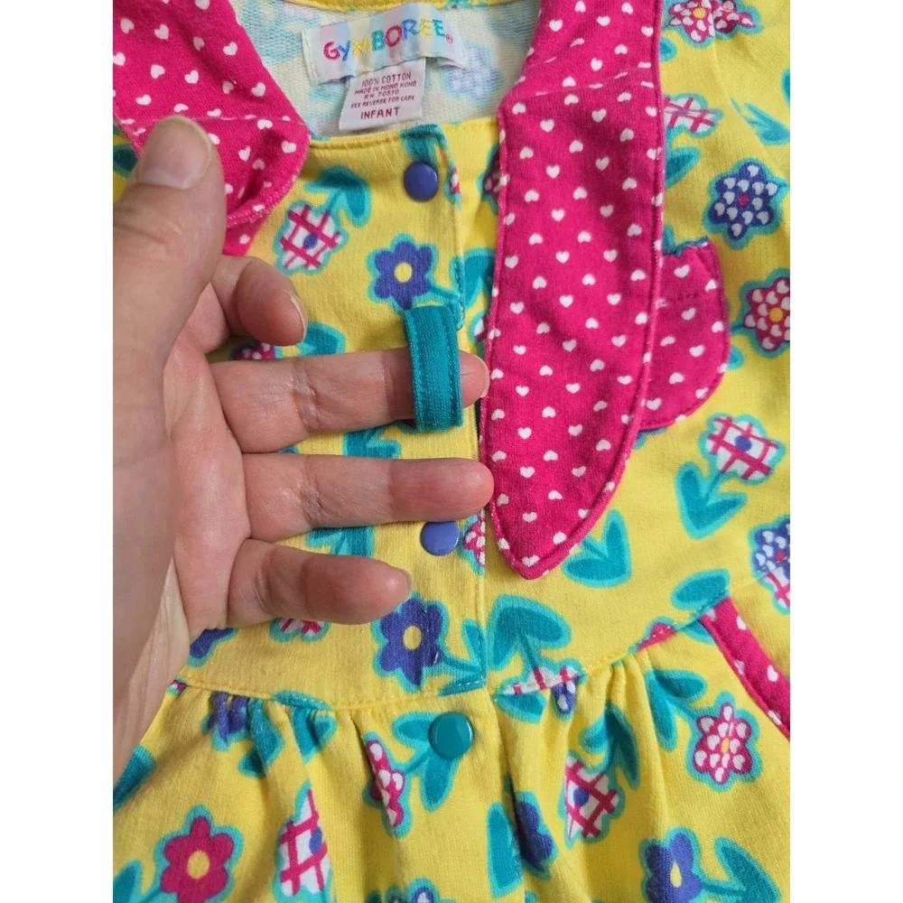 VTG 90s Rainbow Gymboree Infant Cotton Floral Jumpsuit Romper with Heart Collar